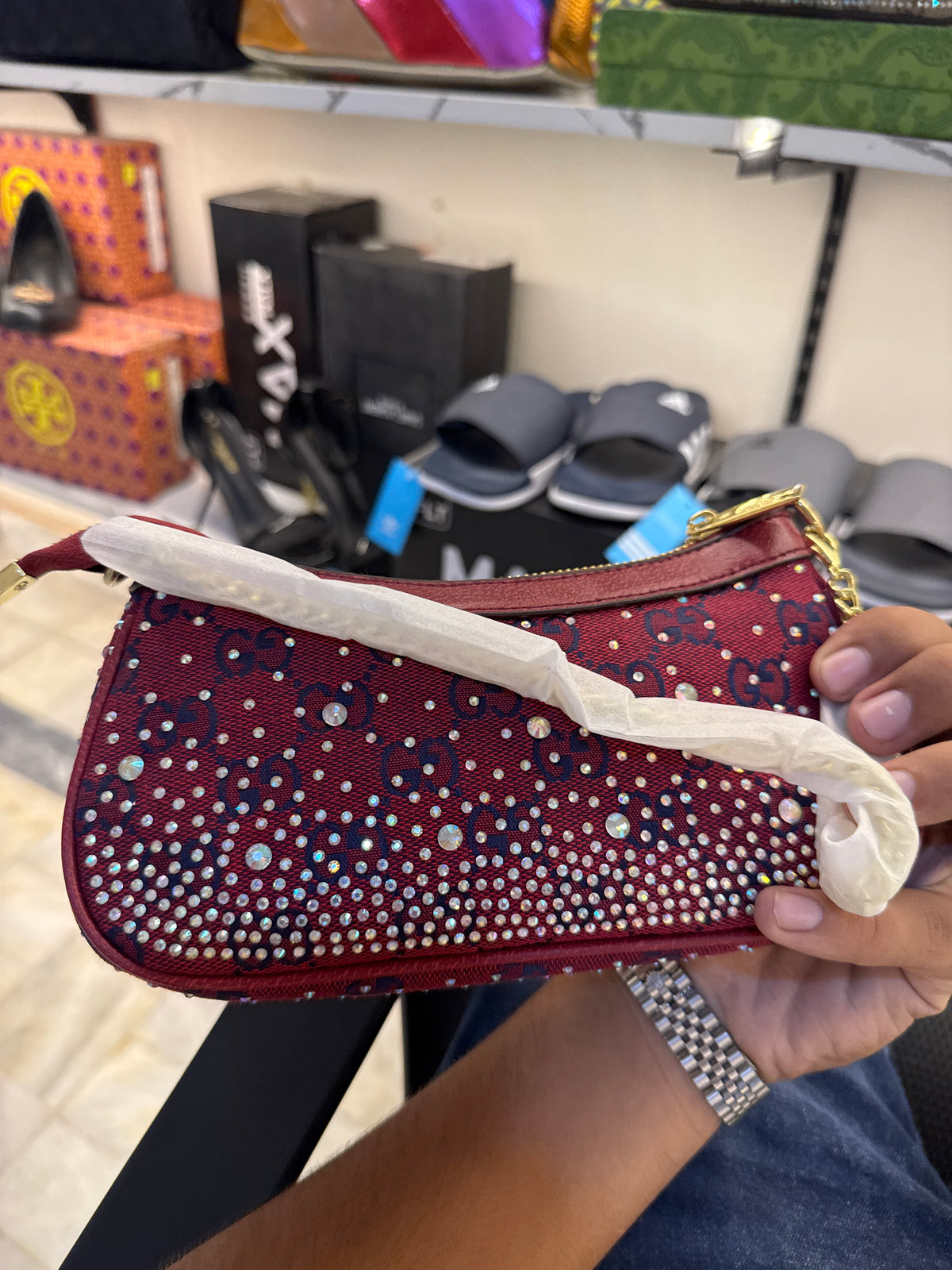 Gucci Ophidia Crystal Small Shoulder Bag in GG Canvas – Red / Blue