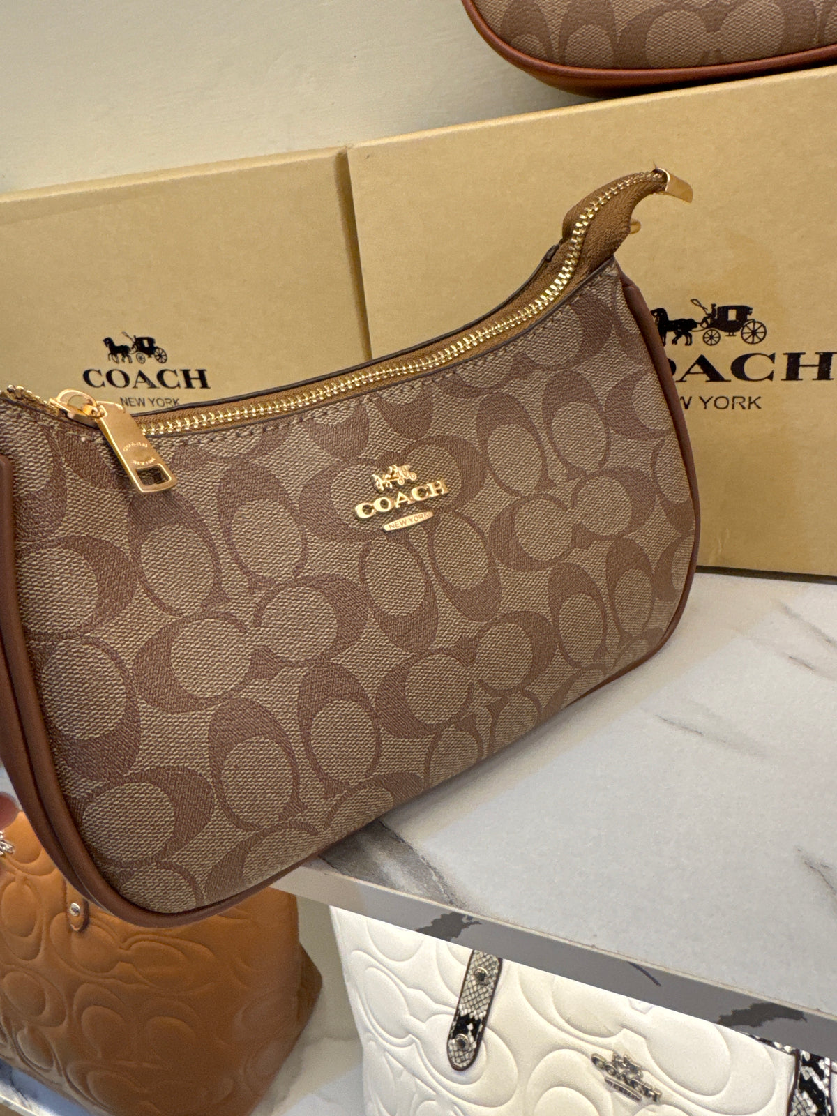 Coach Teri Shoulder Bag in Signature Canvas – Khaki / Saddle Brown