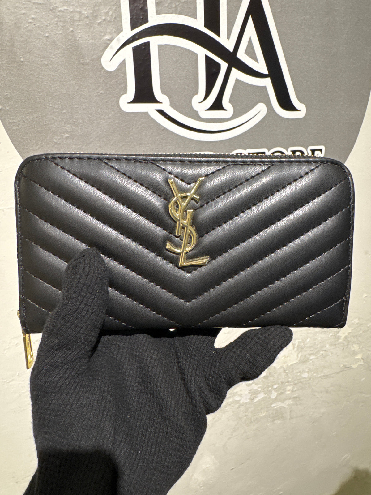 Luxury Black Chevron Quilted Leather Zip-Around Long Wallet with Gold Hardware