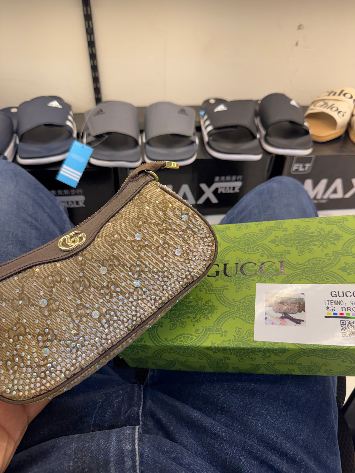 Gucci Ophidia Crystal Small Shoulder Bag in GG Supreme Canvas – Beige / Brown