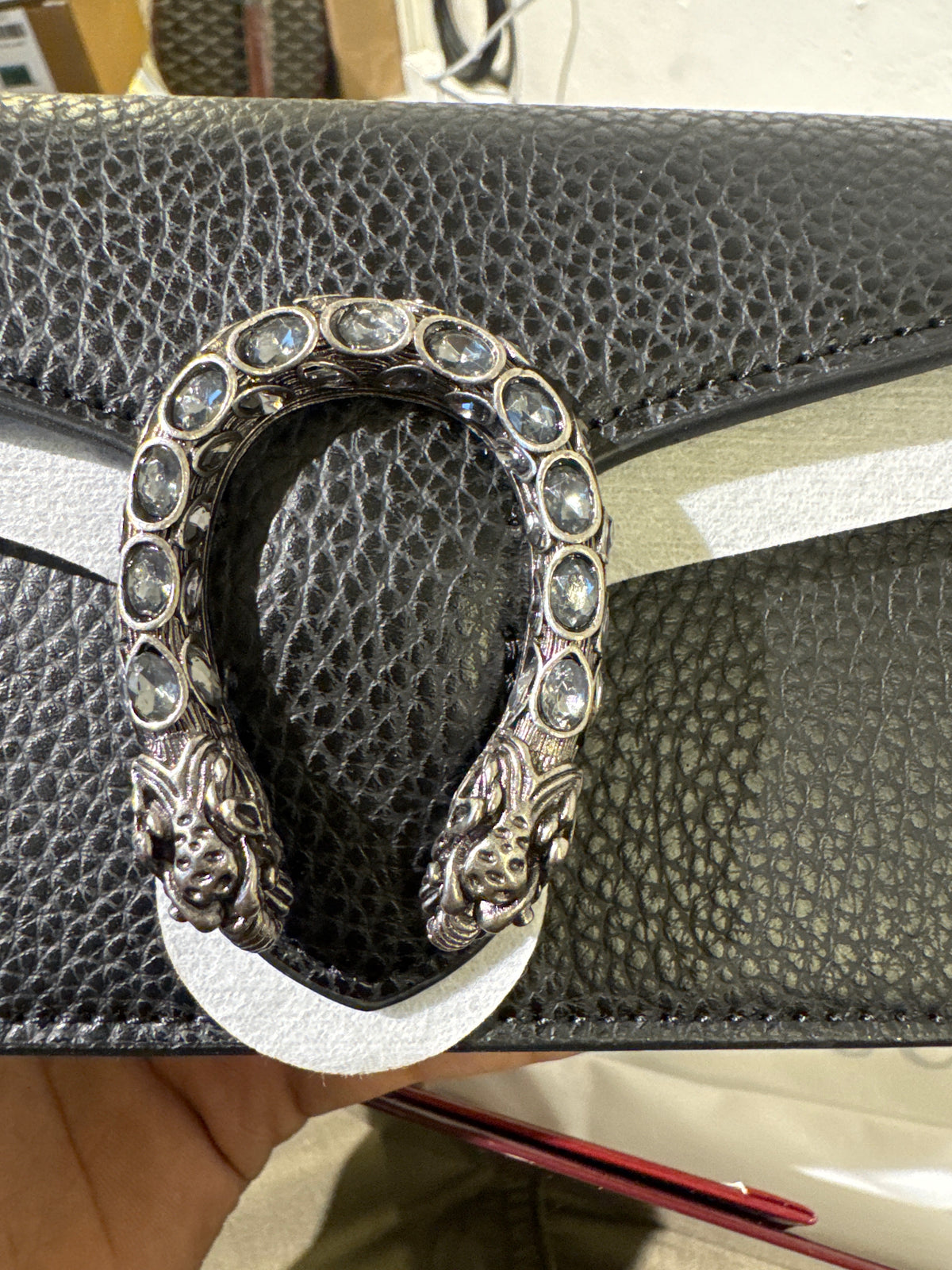 Textured Black Leather Mini Crossbody Bag with Antique Horseshoe Buckle