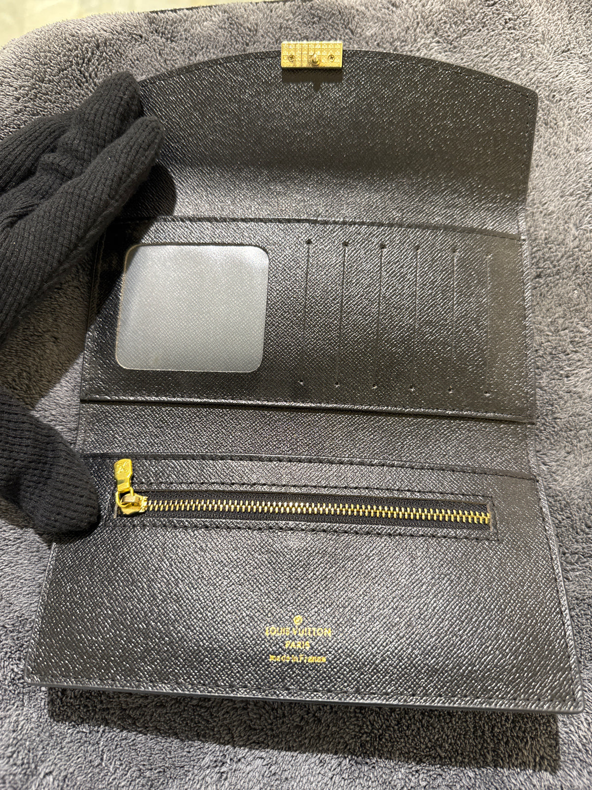 Luxury Black Monogram Canvas Long Envelope Wallet with Gold Hardware