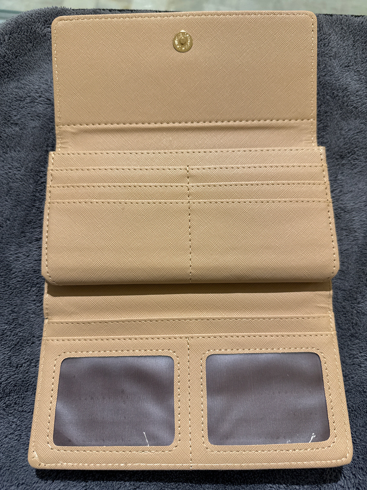 Luxury Beige Plaid Vintage Check Long Flap Wallet with Gold Hardware