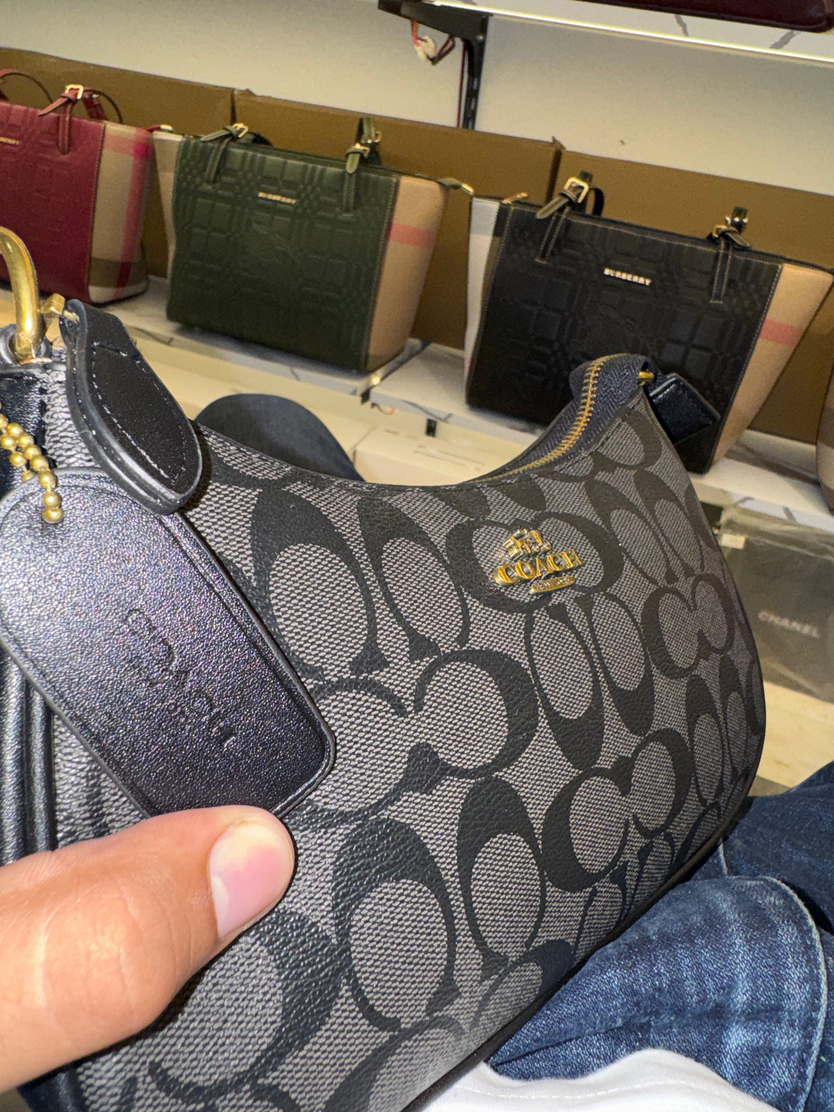 Coach Teri Shoulder Bag in Signature Canvas – Charcoal / Black