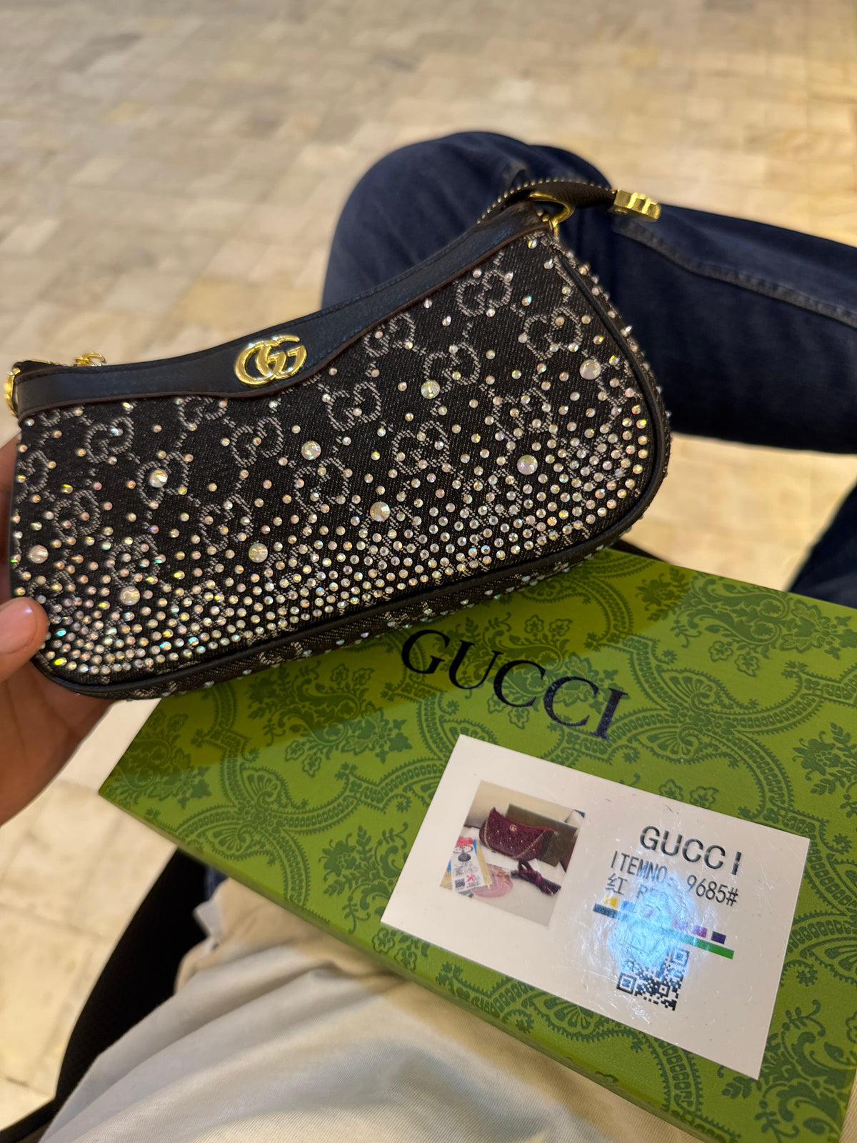 Gucci Ophidia Crystal Small Shoulder Bag in GG Canvas – Black