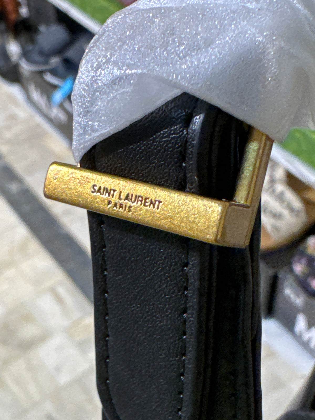 Black Leather Hobo Shoulder Bag with Gold Monogram Hardware