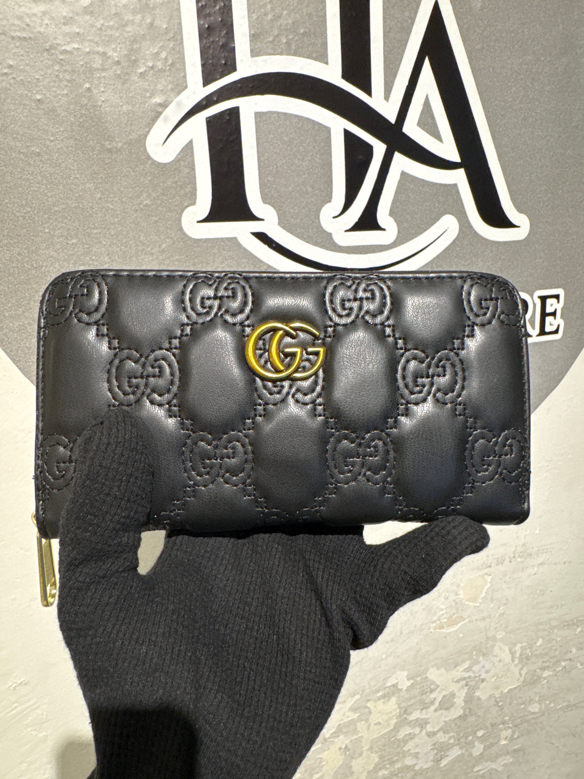 Luxury Black GG Matelassé Quilted Leather Zip-Around Long Wallet with Gold Hardware