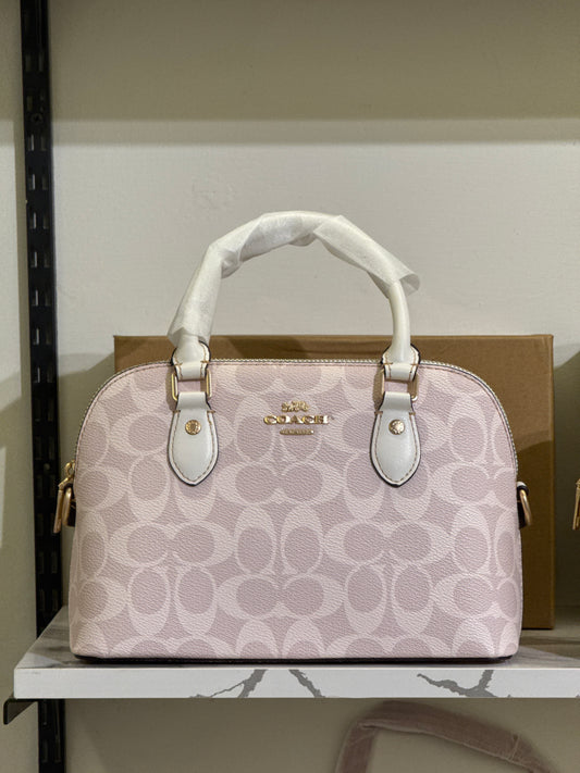 Coach Mini Sierra Satchel in Signature Canvas – Light Pink / White