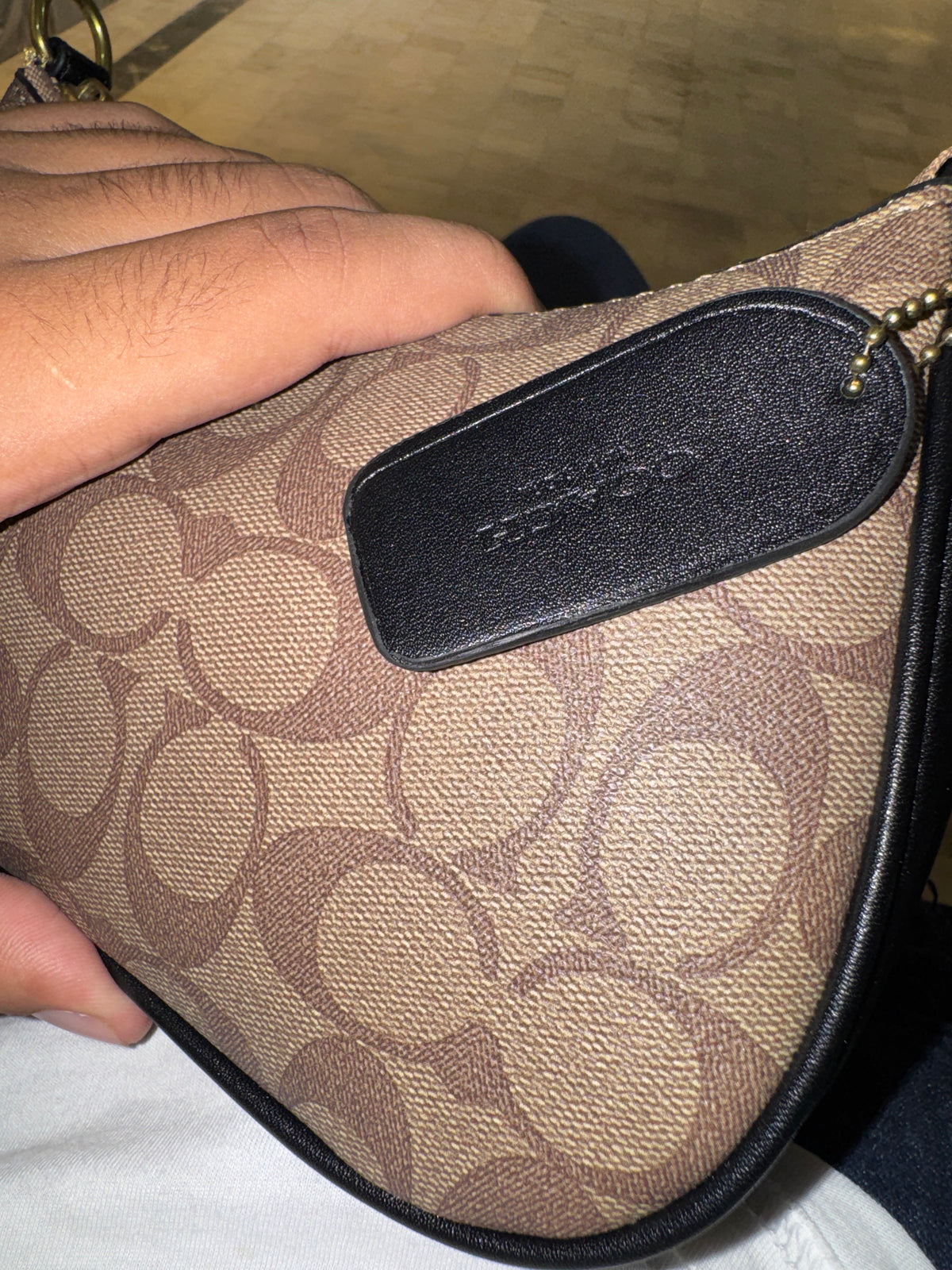 Coach Teri Shoulder Bag in Signature Canvas – Taupe / Black
