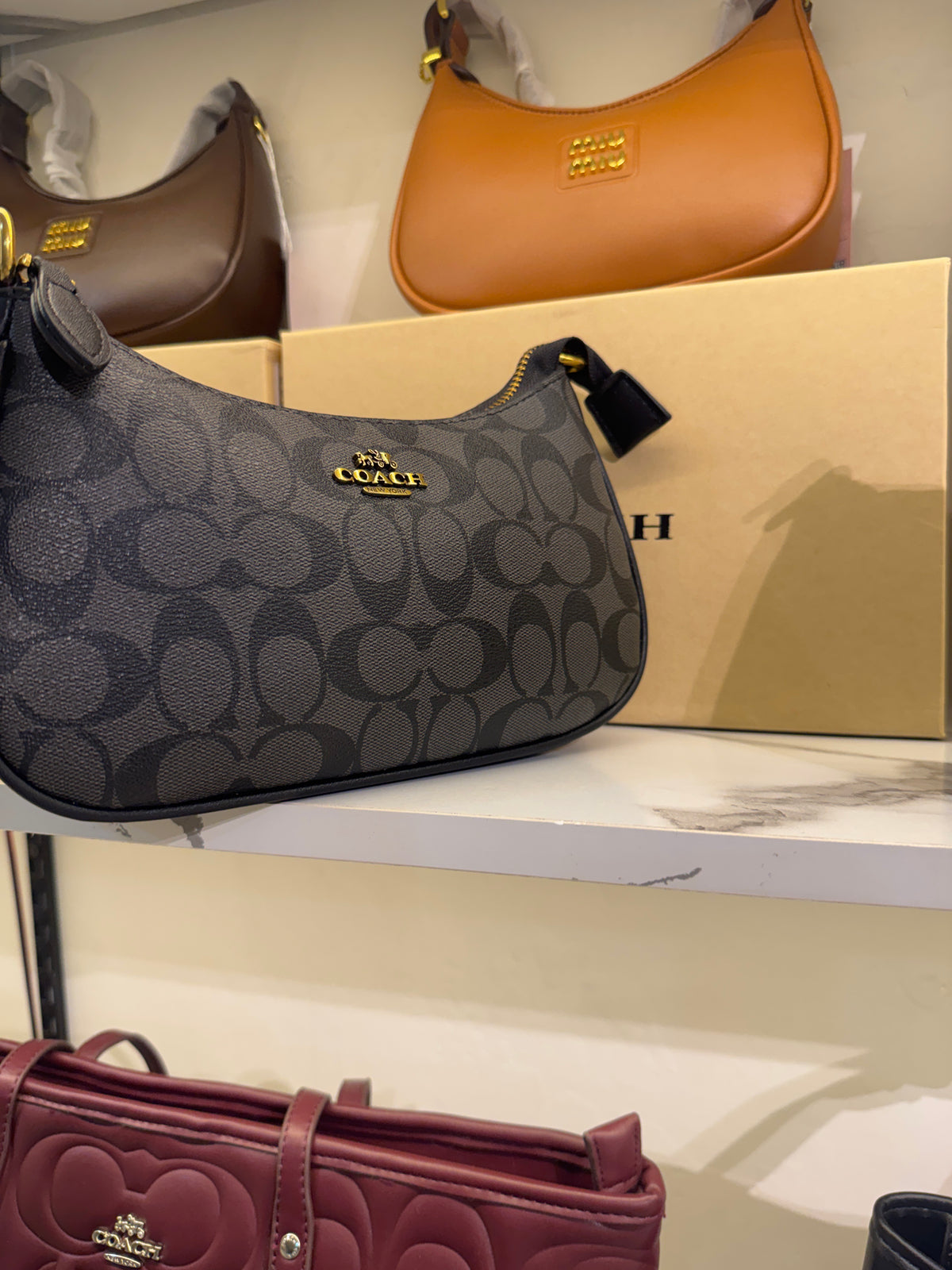 Coach Teri Shoulder Bag in Signature Canvas – Charcoal / Black