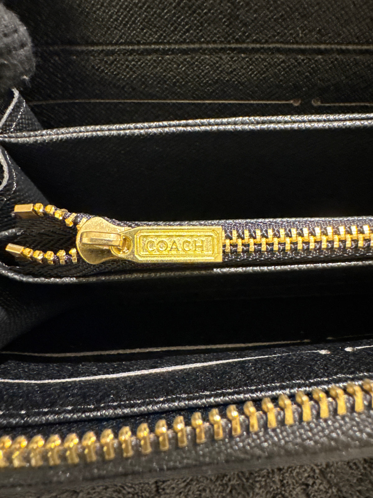 Luxury Black Coach Signature Canvas Zip-Around Long Wallet with Gold Hardware
