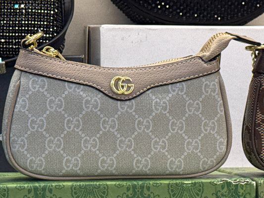 Gucci Ophidia Mini Shoulder Bag in GG Canvas – Light Grey / Taupe