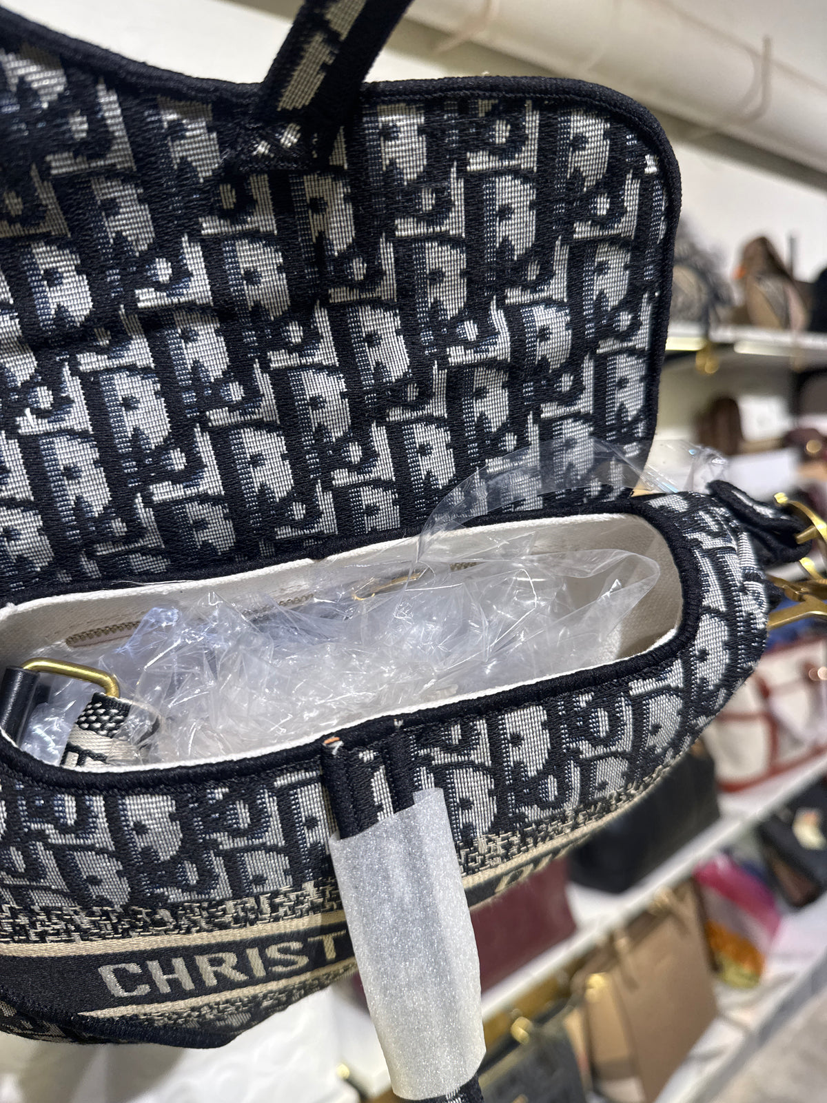 Premiuim Oblique Monogram Canvas Saddle Bag with Gold-Tone Hardware