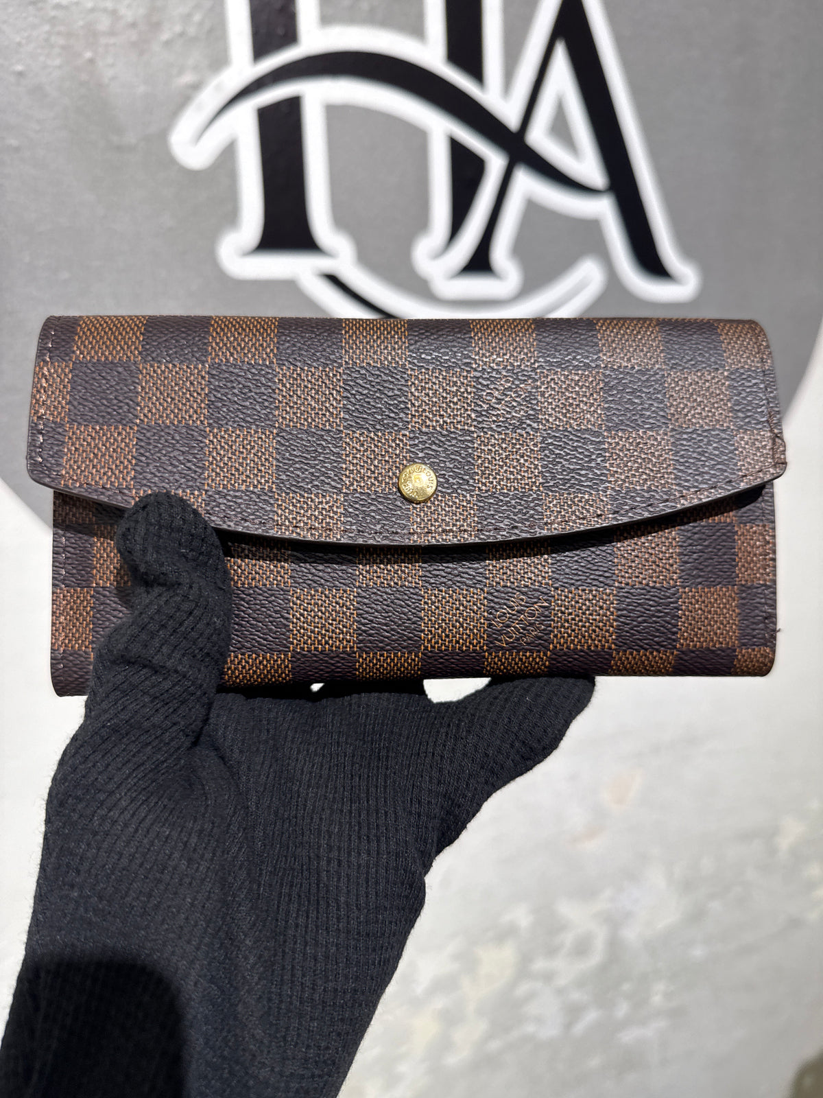 Luxury Brown Damier Ebene Checkered Canvas Long Envelope Wallet with Gold Hardware
