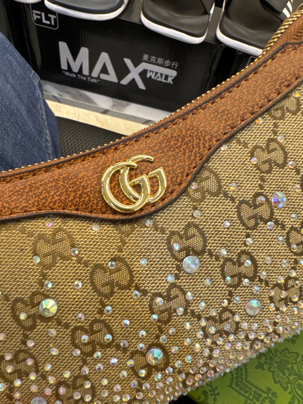 Gucci Ophidia Crystal Small Shoulder Bag in GG Canvas – Tan / Cognac Brown