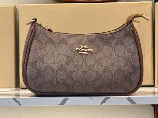 Coach Teri Shoulder Bag in Signature Canvas – Khaki / Saddle Brown