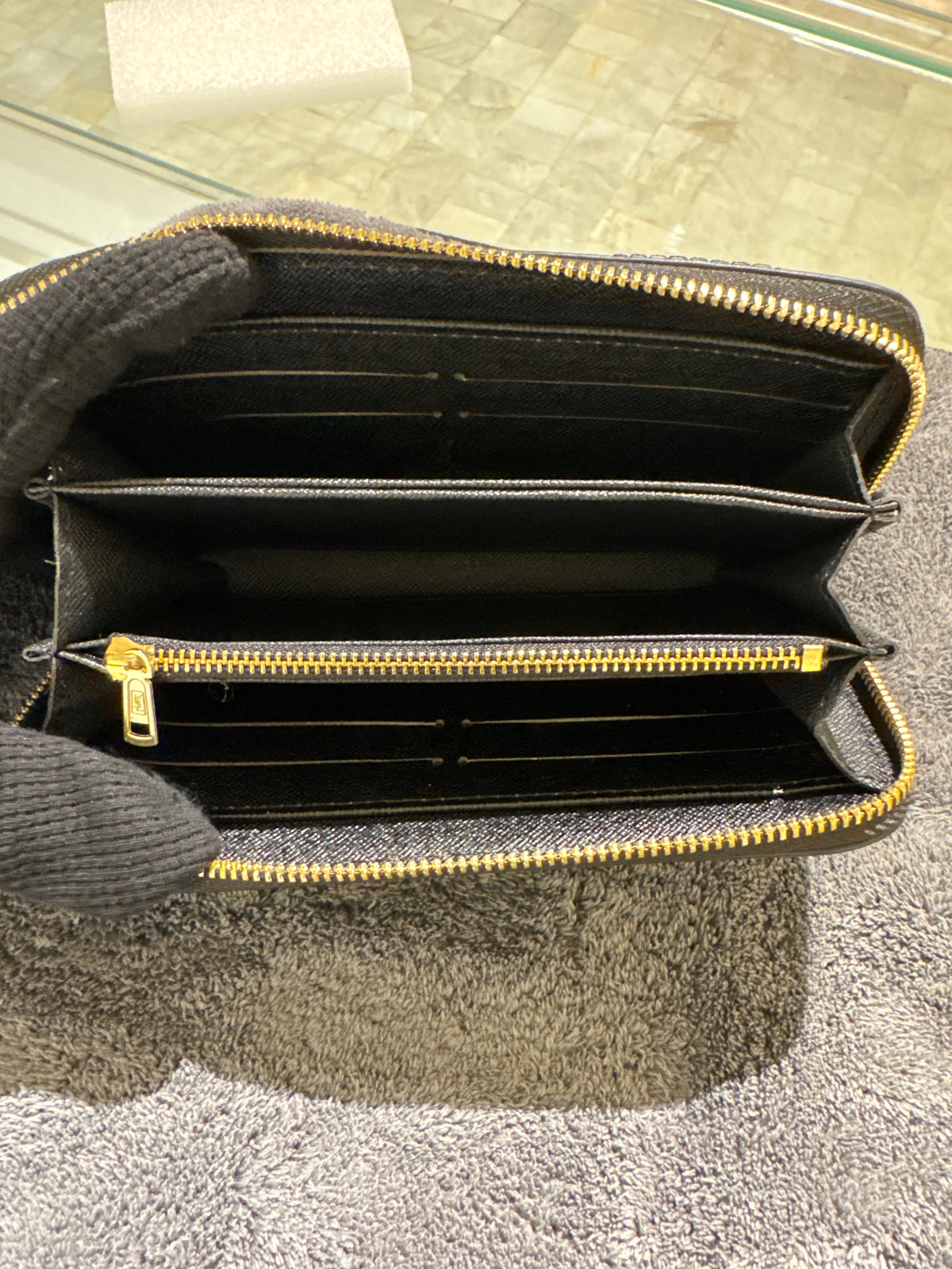 Luxury Black Chevron Quilted Leather Zip-Around Long Wallet with Gold Hardware
