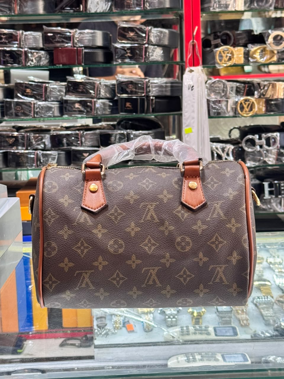 Monogram Canvas Mini Duffle Bag with Leather Handles – Classic Brown