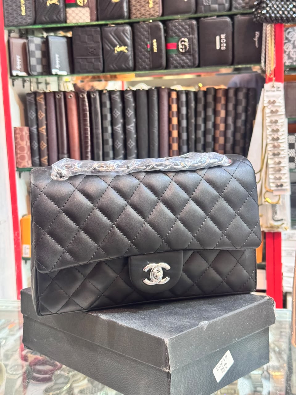 Quilted Classic Flap Shoulder Bag with Silver Chain Strap – Matte Black