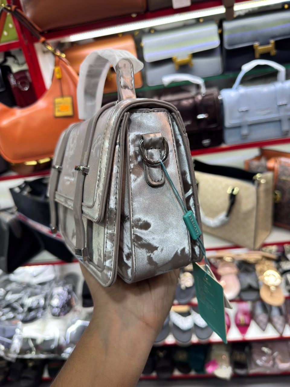 Fashion & Bags Metallic Grey Crossbody Top-Handle Handbag