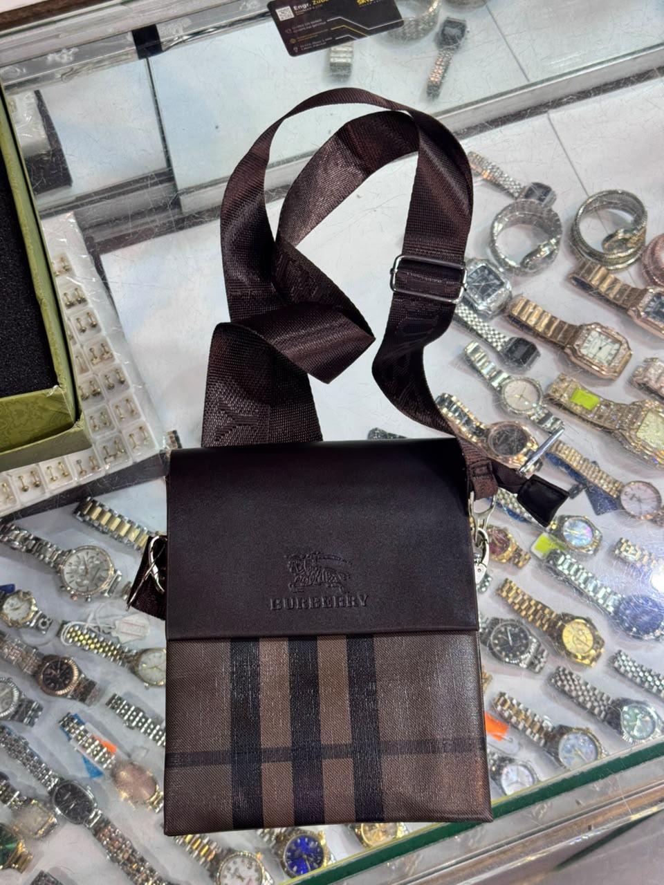 Burberry Checkered Crossbody Messenger Bag – Brown