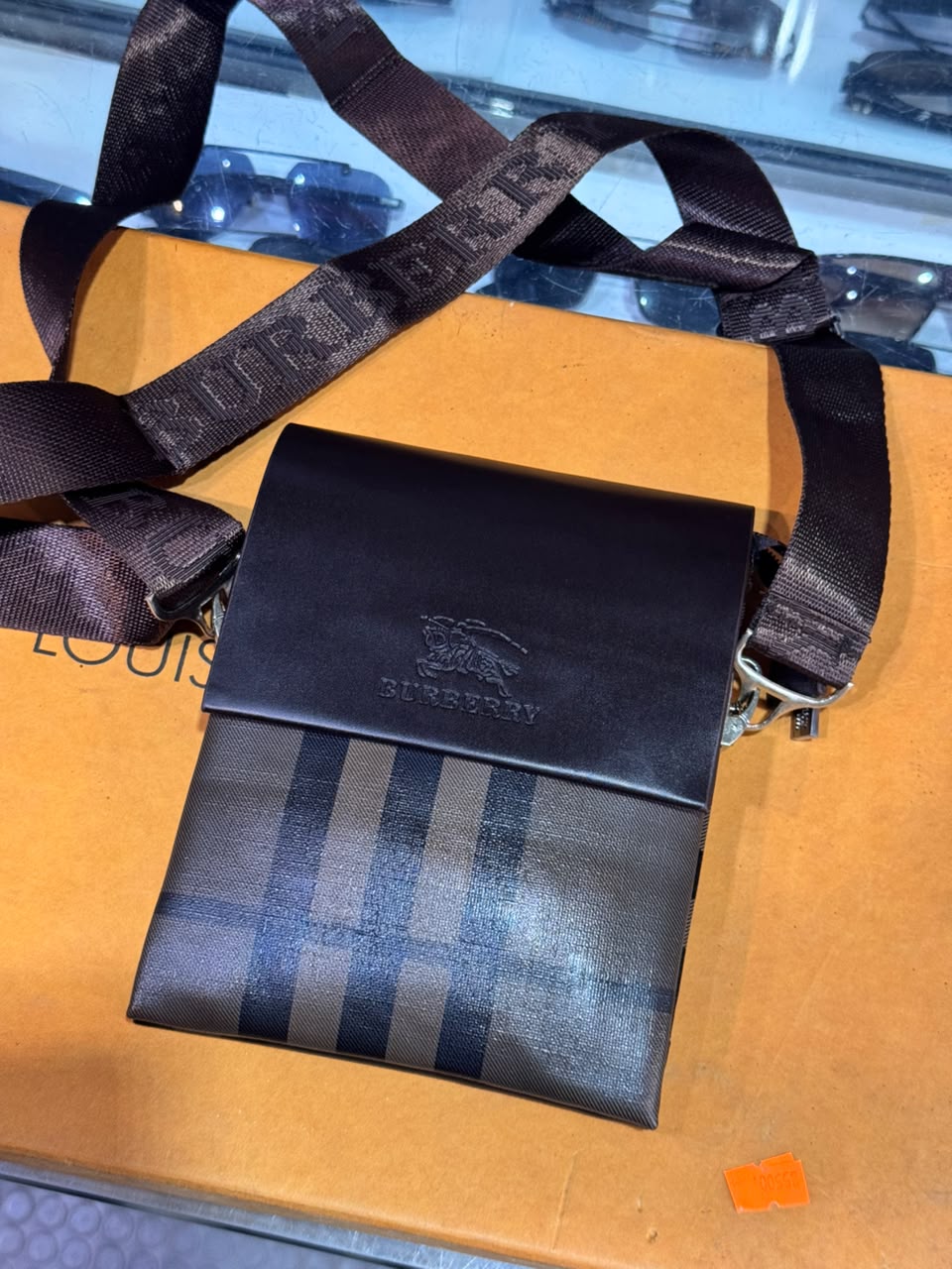 Burberry Checkered Crossbody Messenger Bag – Brown