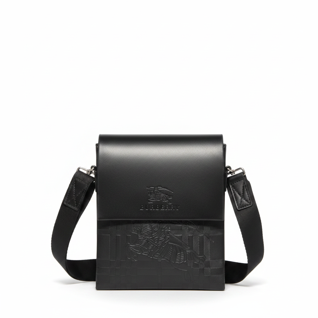 Black Embossed Crossbody Bag - White Background