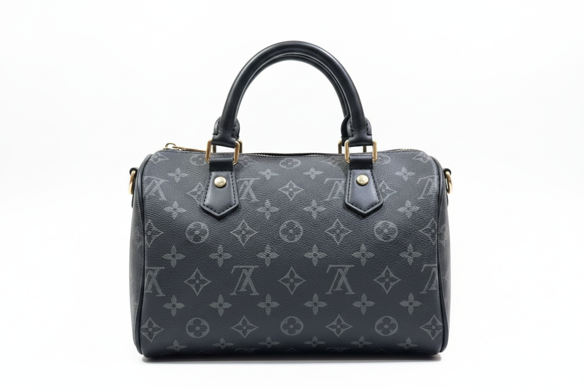 Black LV Duffle White Background