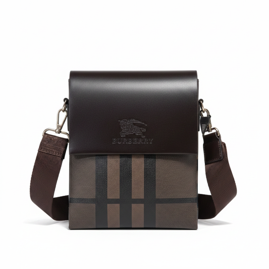 Brown Checkered Crossbody Bag - White Background